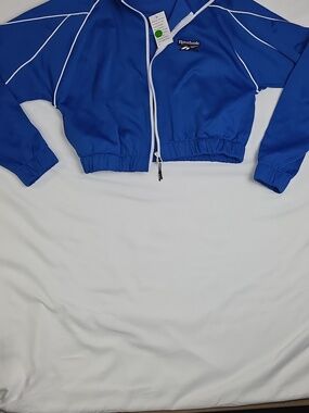 Reebok Royal Blue Cropped Track Jacket with White Piping New Small